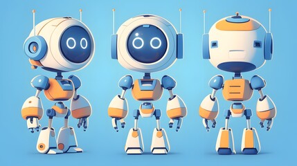 Fototapeta premium A cheerful robot character design in a cartoonish style, exuding charm and friendliness.