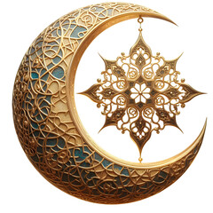 Arabesque Gold Vintage Moon Ornament Isolated on Transparent PNG Background