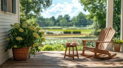 Obraz premium Cozy Farmhouse Veranda. Generative AI