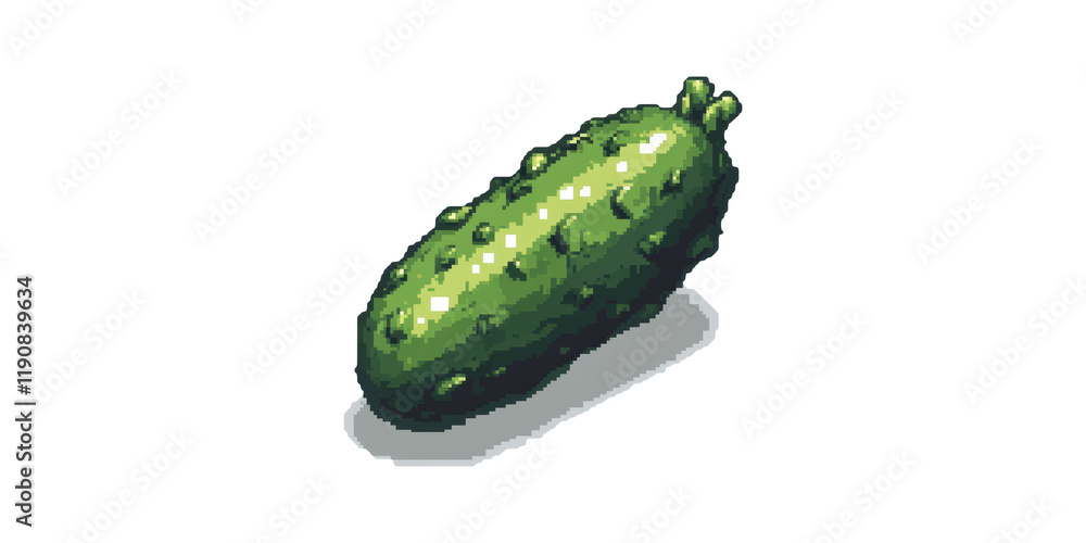 Poster green pixelated cucumber isolated on transparent background