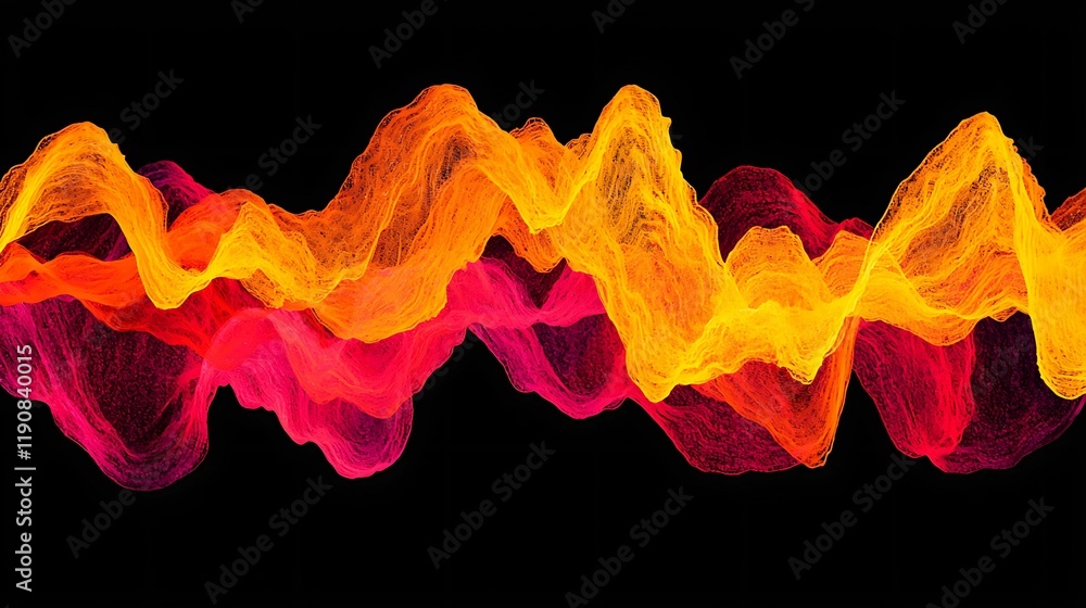 Aufkleber a vibrant display of colorful waveforms in red, orange, and yellow, set against a dark background, c