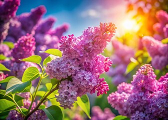 Fototapeta premium Vibrant Lilac Tree in Spring Sunlight - Beautiful Portrait Photography