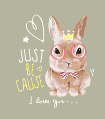 i love you calligraphy slogan with little bunny in glasses vector illustration