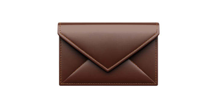 Brown leather envelope wallet isolated on transparent background