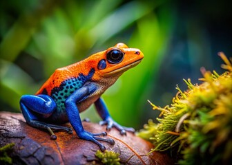 Obraz premium Vibrant Orange & Blue Poison Dart Frog in Peruvian Amazon Rainforest