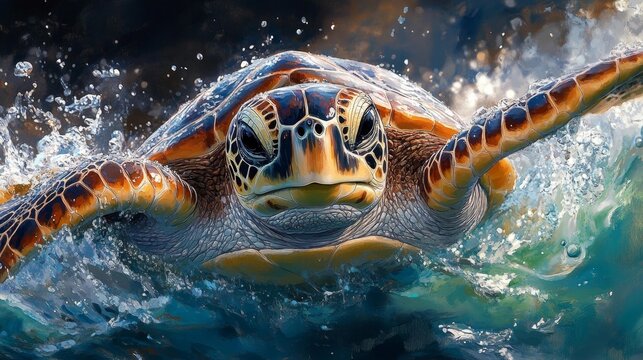 Dynamic Sea Turtle Splash. Generative AI - Powered by Adobe