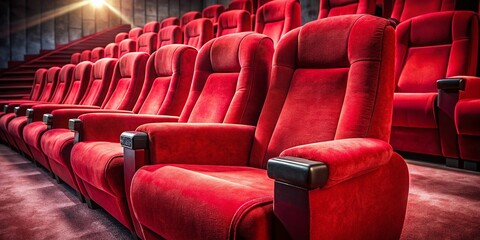 Obraz premium Luxurious Red Cinema Seating: Comfortable Movie Theater Chairs