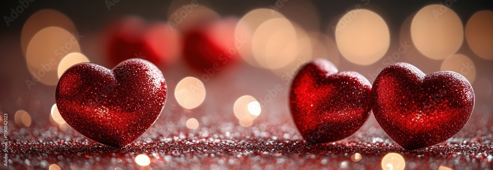 Aufkleber two red hearts on a sparkling background with a soft focus effect for romantic themes and designs va