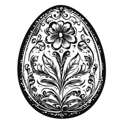 Easter egg line art black and white illustration, art for print, sketch tattoo idea, floral and botanical  ornament, flowers, Easter ideas for eggs drawing, printable, on white background 