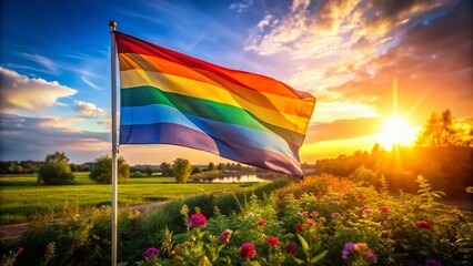 Vibrant Pride Flag Landscape: Customizable Seasonal Message Space