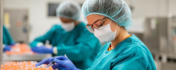 Workers preparing temperature-sensitive vaccines for rapid distribution