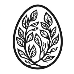 Easter egg line art black and white illustration, art for print, sketch tattoo idea, floral and botanical  ornament, flowers, Easter ideas for eggs drawing, printable, on white background 