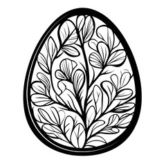 Easter egg line art black and white illustration, art for print, sketch tattoo idea, floral and botanical  ornament, flowers, Easter ideas for eggs drawing, printable, on white background 