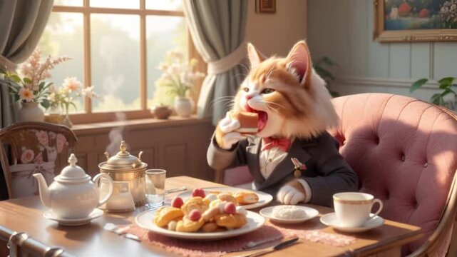 cat is eating a cake
