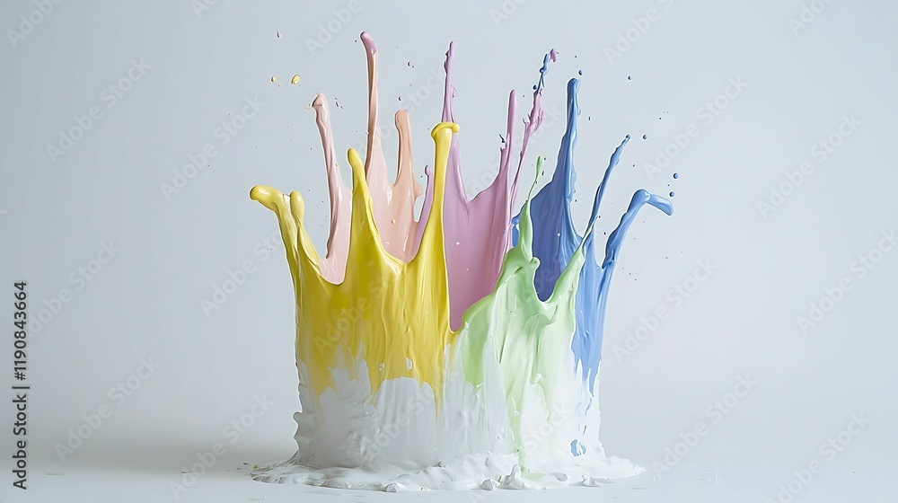 Poster a vibrant splash of colored paint creates a dynamic crown-like shape against a minimalist background