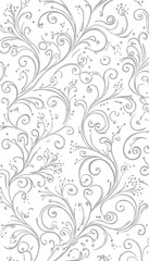 Elegant Minimalist Pattern, Hand Drawn Curly Lines on White Background, Delicate Abstract Design