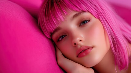 Naklejka premium Pink Dreams: A Portrait of Serenity