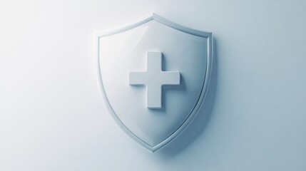 Obraz premium White shield with a cross, representing health protection and safety.
