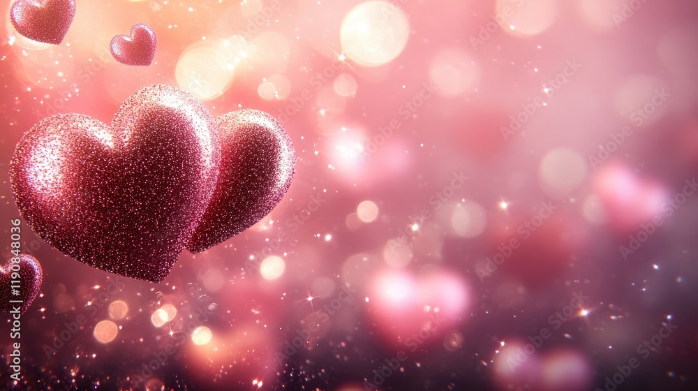 Poster colorful hearts floating in the air creating a whimsical and cheerful atmosphere in a bright setting