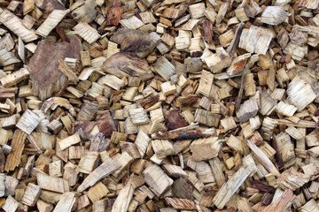 Pile of wood chips close-up.