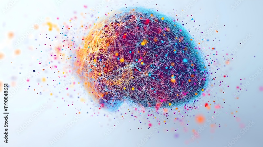 Poster mind's symphony: an artistic representation of the human brain, its neural networks ablaze with a sp