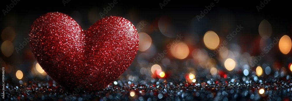 Poster red heart shaped object placed on a smooth black surface with soft lighting and shadows valentine da
