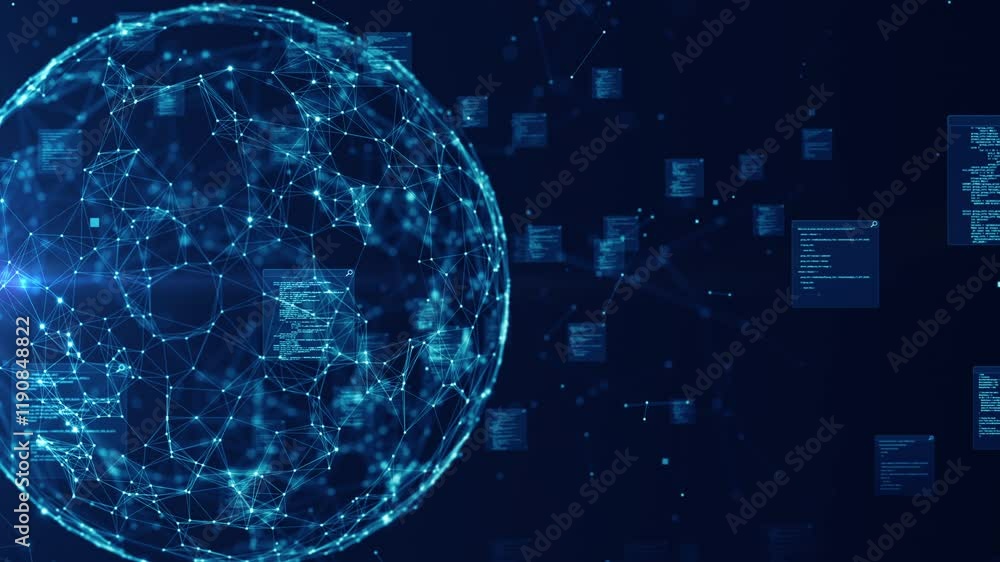 Aufkleber Digital data background of interconnected points and lines Global connectivity data networks, and technological innovation. Digital Data search and big data transfer background 4k