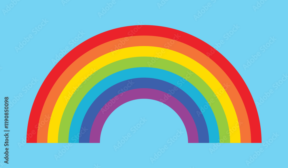 Wall mural rainbow vector illustration flat color palette set of seven colors on blue background. rainbow icon.