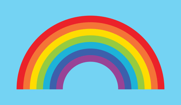 Rainbow vector illustration flat color palette set of seven colors on blue background. Rainbow icon. Flat style. Vector icon.	