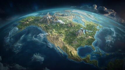 Obraz premium Relief map of United States showing diverse geographical features including mountains, plains, and coastlines with a realistic three dimensional perspective