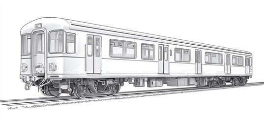 Naklejka premium Black And White Vector Outline of a Single Vintage Passenger Train Carriage on a White Background