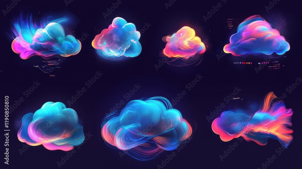 Poster global web connection abstract concept vector illustration set. cloud gaming and security, cyber sec