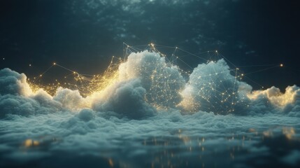 Sleek 3D digital cloud with illuminated data nodes and seamless connectivity reflecting next-generation cloud computing technologies in a digital landscape