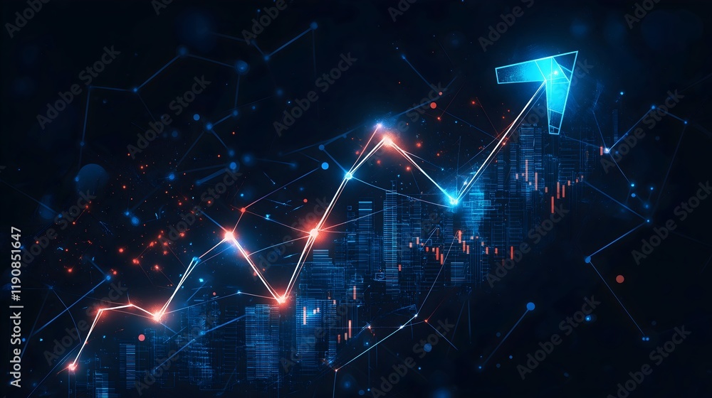 Poster ascending lines of progress: a visually dynamic image showcasing a glowing graph line ascending upwa