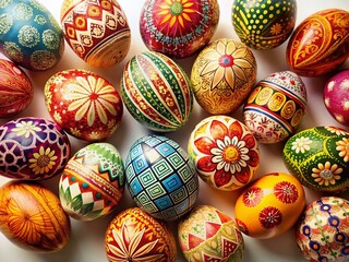 Fototapeta premium Vintage Easter Egg Patterns: Text-Ready Designs on White Background