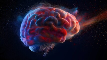Brain's Energy and Thoughts: A visual representation of a human brain. Colorful swirls of energy and ideas flow, symbolizing intelligence, cognitive function, and the power of thought.