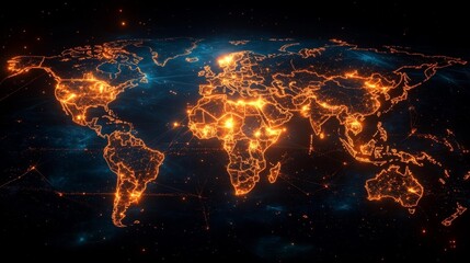 Glowing Network World Map with Data Flow. Generative AI