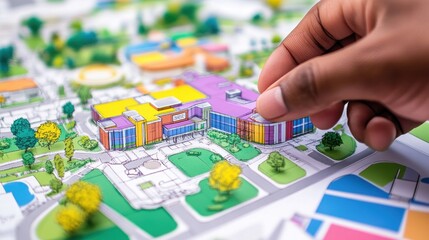 Colorful Building Model On Architectural Design Plan