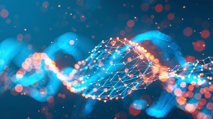 Glowing digital network of interconnected lines and shapes in a futuristic luminous landscape  Abstract representing global technology communication and innovation