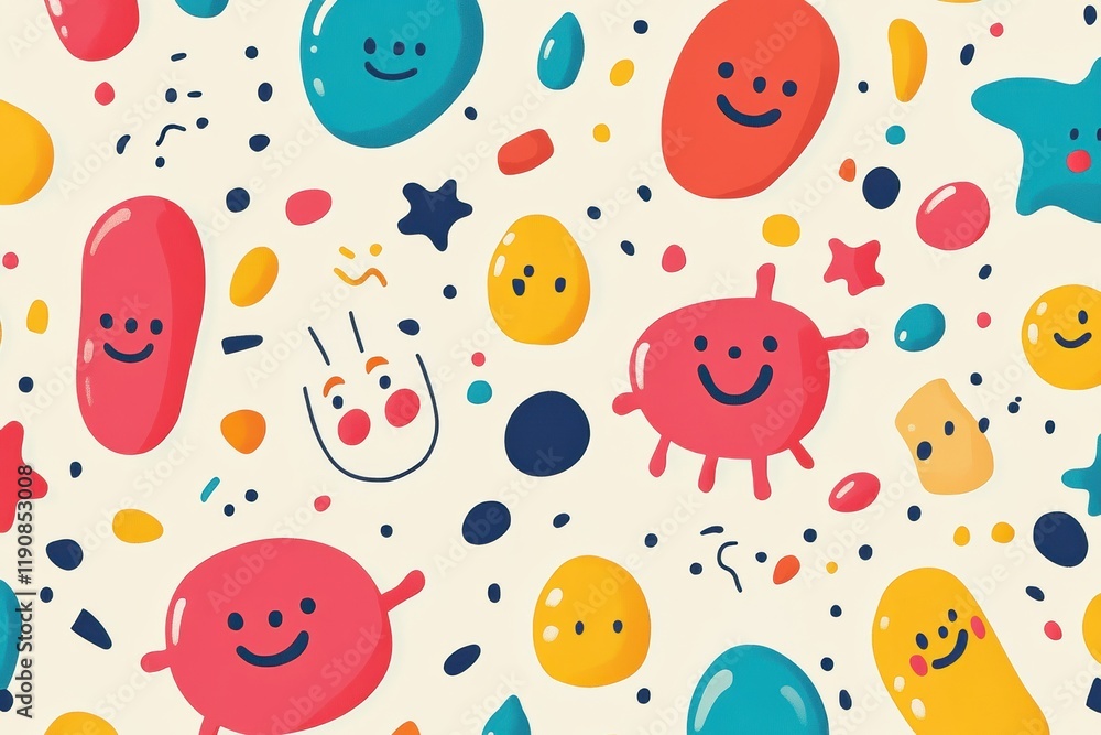 Leinwandbilder smiling cartoon microbes in vibrant colors create a playful and cheerful atmosphere. generative ai