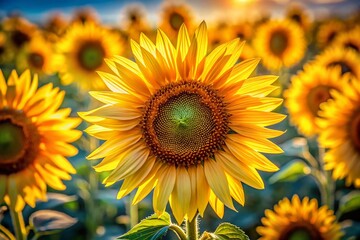 Fototapeta premium Macro Sunflower Field: Vertical Close-up of Vibrant Yellow Blooms