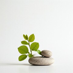 zen stones and green leaf