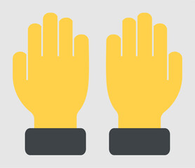 Obraz premium Two hand with dark gray cuffs are displayed against a light gray background.