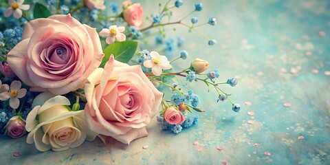 Obraz premium Vintage Mother's Day Floral Background: Subtle Blooms & Clean Space for Text