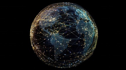 Abstract global network illustration: vector world globe with connected lines representing internet connectivity and worldwide communication background
