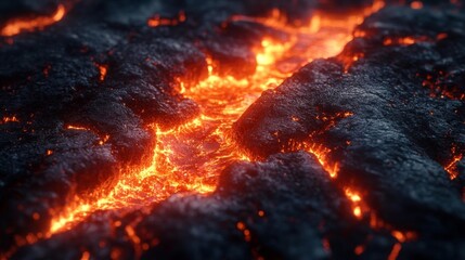 Molten Lava Flow Close-Up. Generative AI