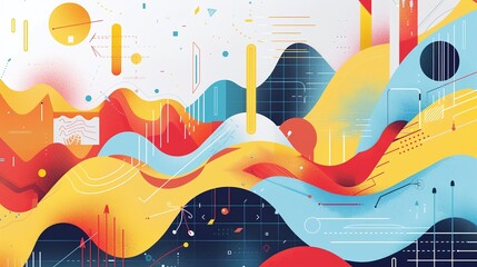 Mesmerizing digital art composition featuring a surreal futuristic landscape with undulating colorful mountains and dynamic fluid shapes against a vibrant ethereal sky  This striking