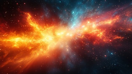 Fototapeta premium Nebula explosion with fire and icy colors, background space for design