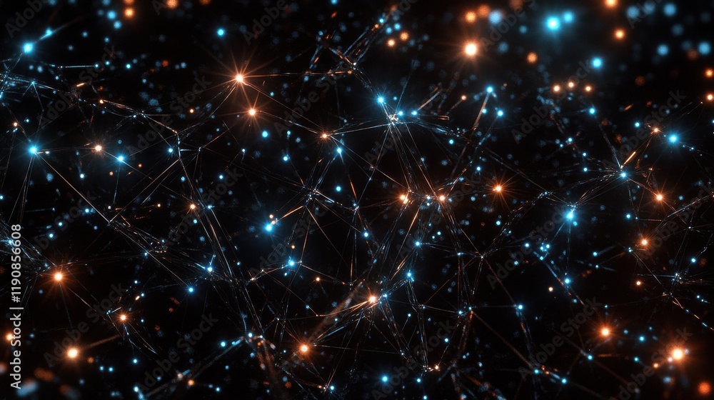 Poster abstract image depicting a network of glowing lines and nodes, representing digital connectivity and