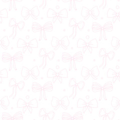 Seamless hand drawn ribbon bow pattern. Embellishment bow, line pink